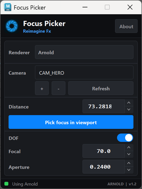 Focus Picker controlling an Arnold camera