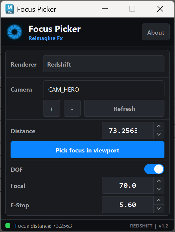 Focus Picker controlling a Redshift camera
