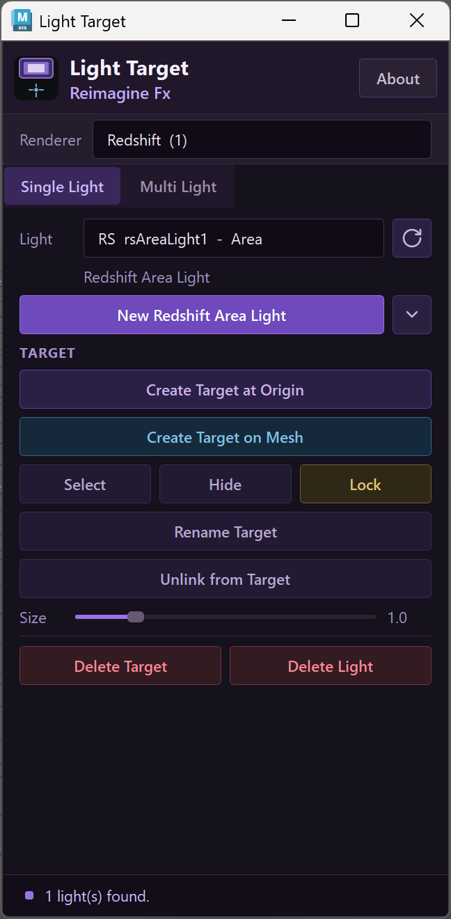 Redshift area light selected in Light Target