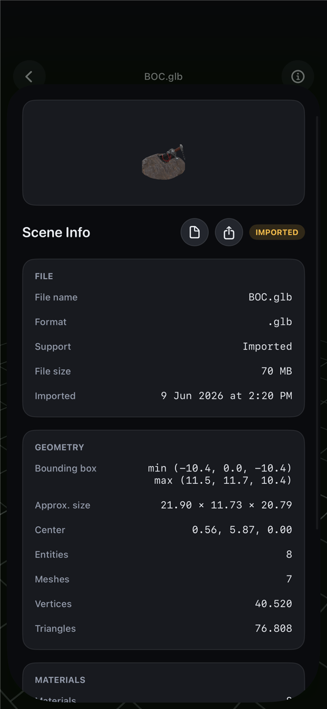 Scene info with geometry statistics